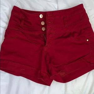 red jean shorts
